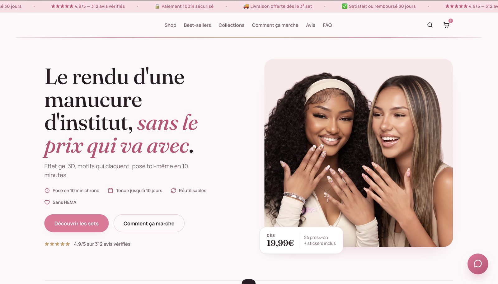 Boutique en ligne d'ongles press-on, vue sur ordinateur